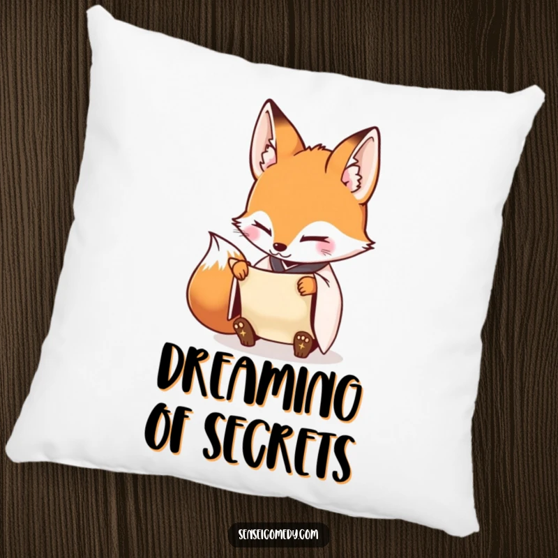 Funny Fox Sensei Pillow: Soft cushion featuring a diligent fox and scroll, providing comfort for focus.