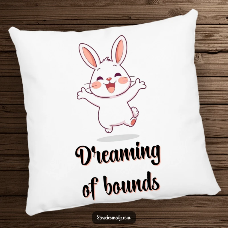 Funny Rabbit Sensei Pillow: Soft cushion featuring a happy rabbit jumping, perfect for adding playful comfort.