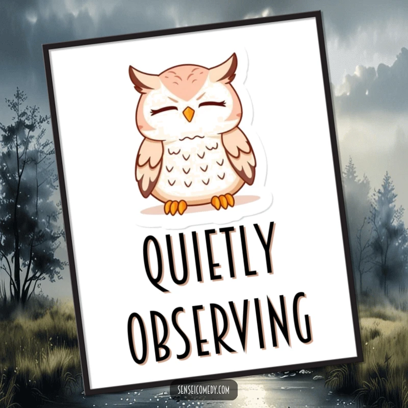 Funny Owl Sensei Digital Art Print: Printable artwork of a meditating owl, bringing humorous serenity to your space.