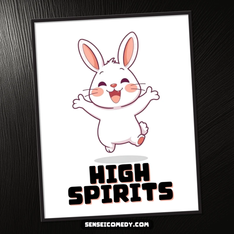 Funny Rabbit Sensei Digital Art Print: Printable artwork of an energetic rabbit jumping, bringing cheerful vibes.
