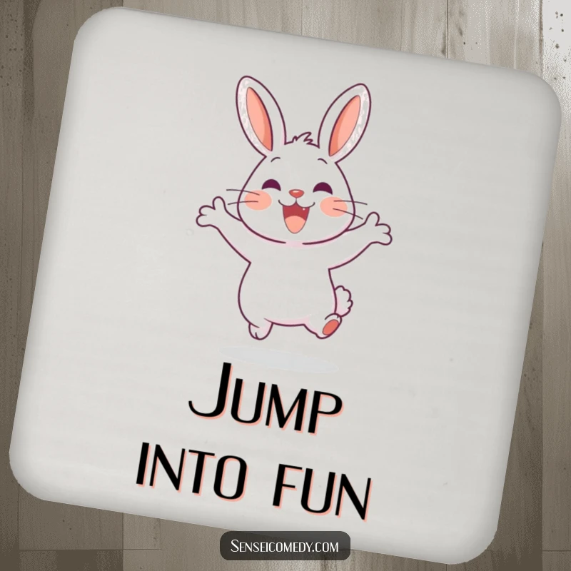 Funny Rabbit Sensei Coaster: Decorative coaster featuring a cheerful jumping rabbit, adding energetic humor.