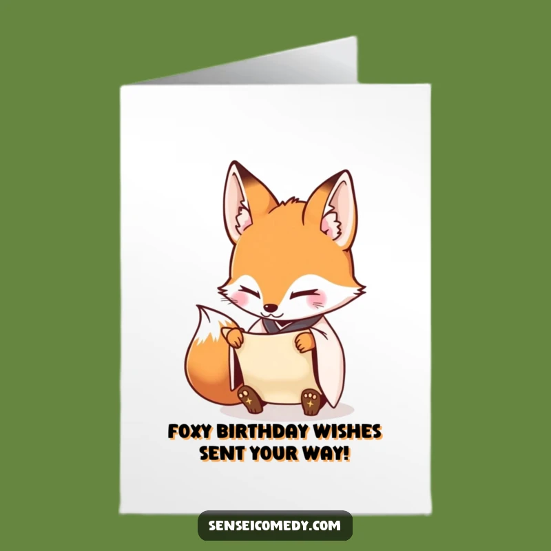 Free Printable Fox Sensei Birthday Card: Diligent Scroll Humor Downloadable Gift