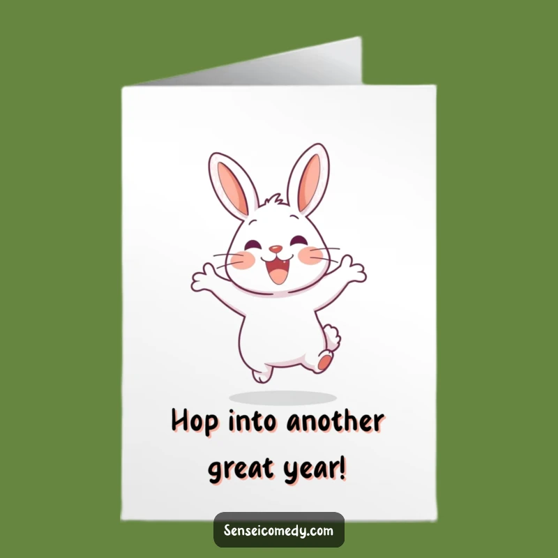 Free Printable Rabbit Sensei Birthday Card: Joyful Jump Humor Downloadable Gift