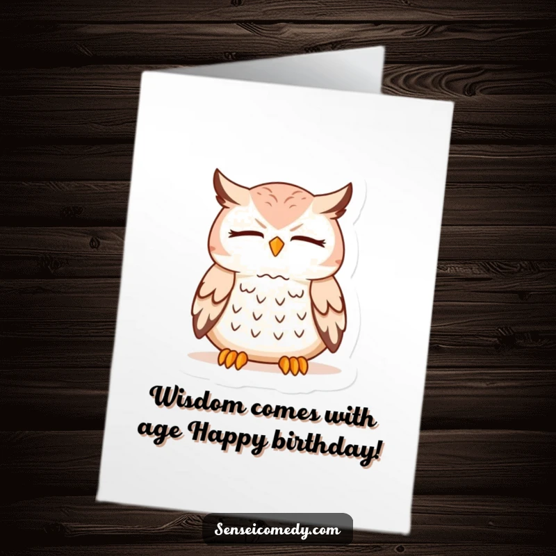 Funny Free Printable Owl Sensei meditating peacefully, perfect for a wise birthday greeting card.