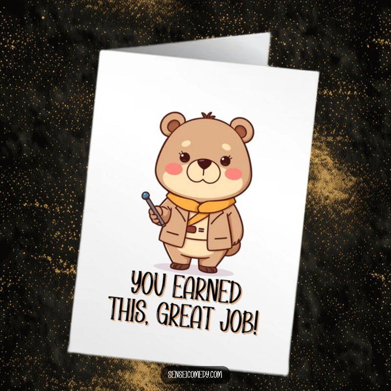 Free Printable Bear Sensei with a pointer stick, offering stern but kind congratulations.