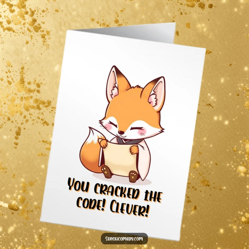 Free Printable Fox Sensei meticulously inspecting a scroll, offering congratulations with precision.