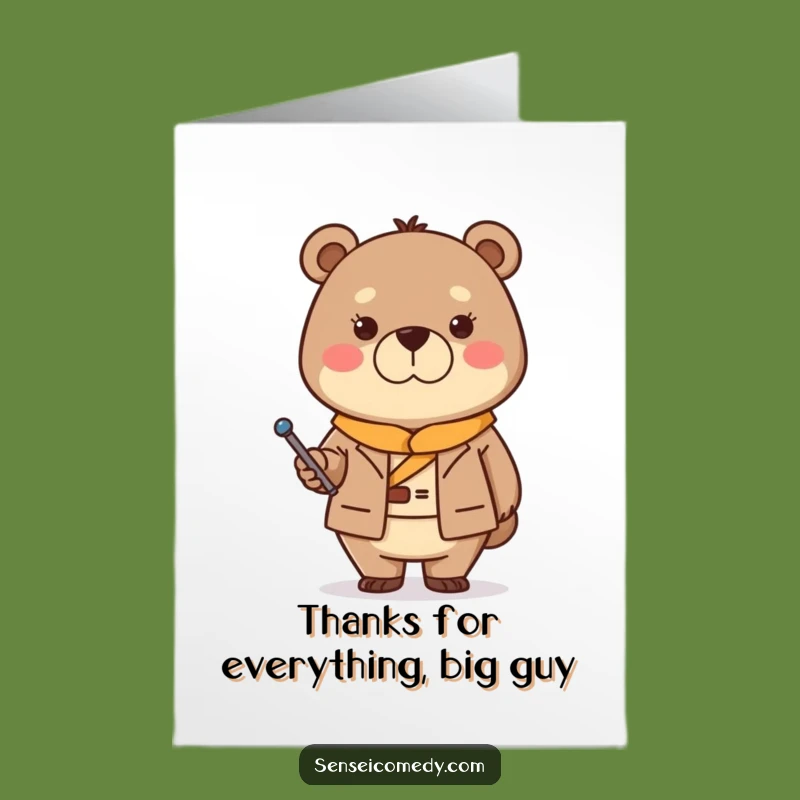 Free Printable Bear Sensei Thank You Card: Grateful Sternness Humor Downloadable
