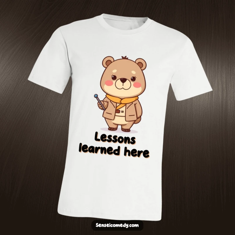 Funny Bear Sensei T-Shirt: A stern but kind bear holding a pointer stick, representing balanced leadership.